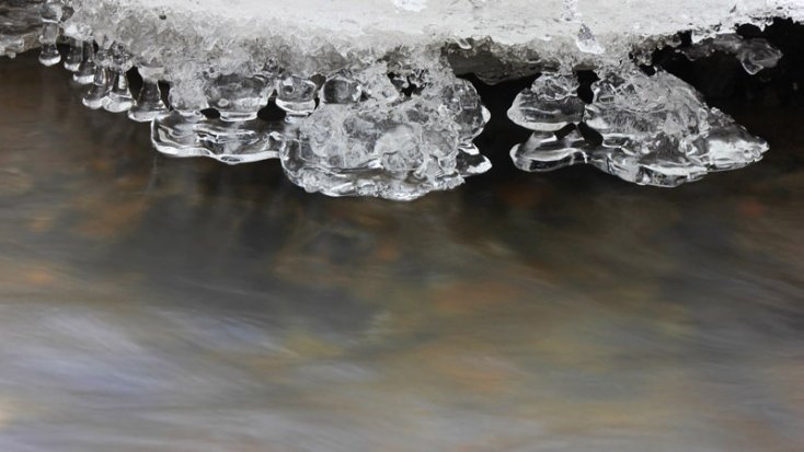 Winterfoto: Eiskristalle am Winterbach